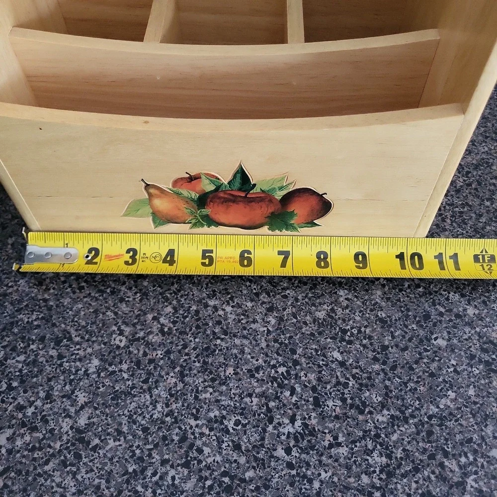 Vintage Cottagecore Wooden Utensil Caddy Fruit Motif Kitchen Organizer Thailand